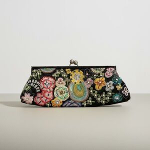 Vintage Black Floral Beaded Clutch